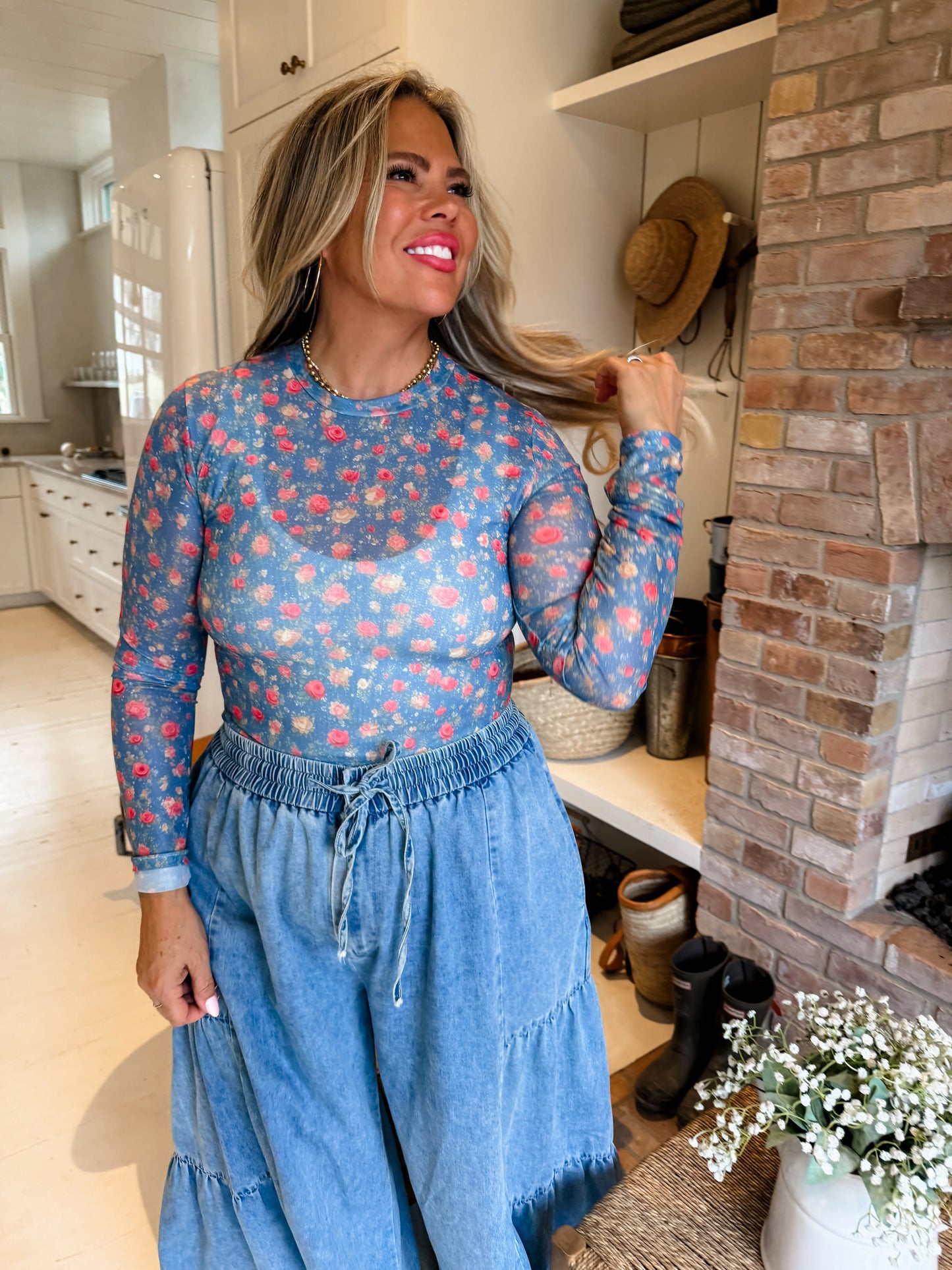 Southern Charm Floral Mesh Top