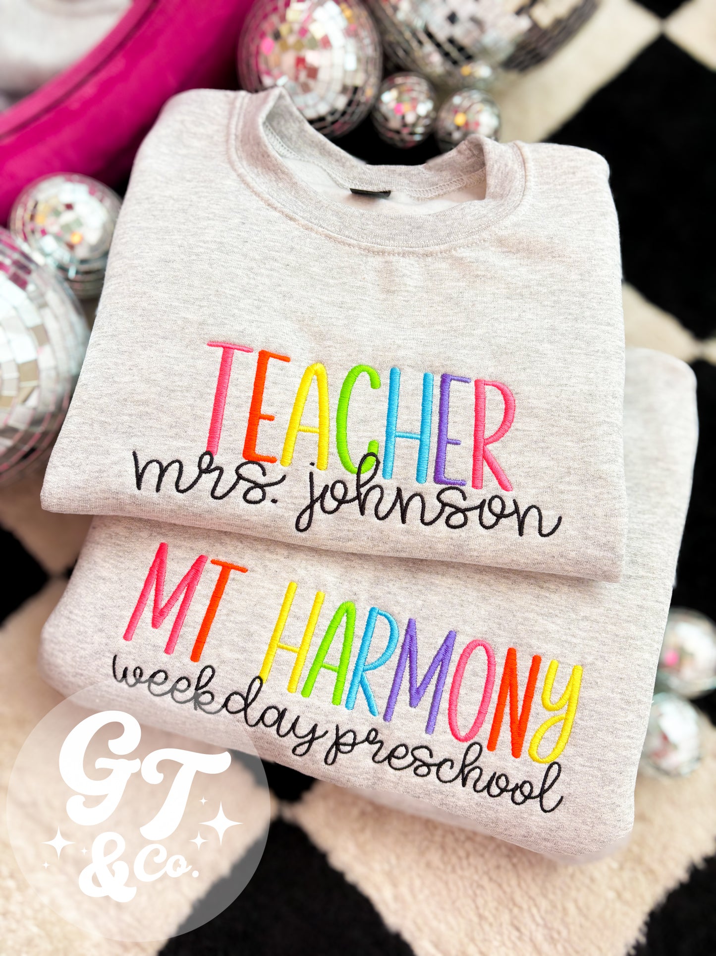 Custom Neon Rainbow Embroidered Crewneck
