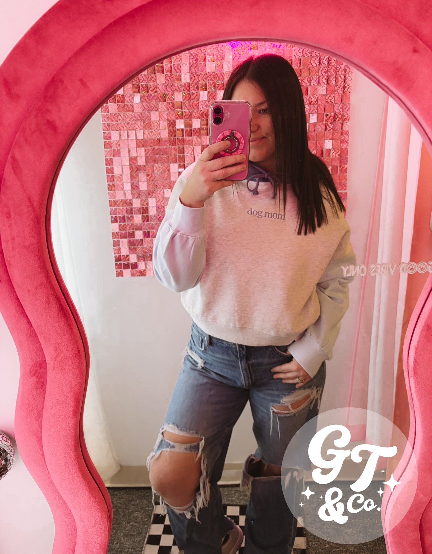 Dog Mom Embroidered Cropped Hoodie