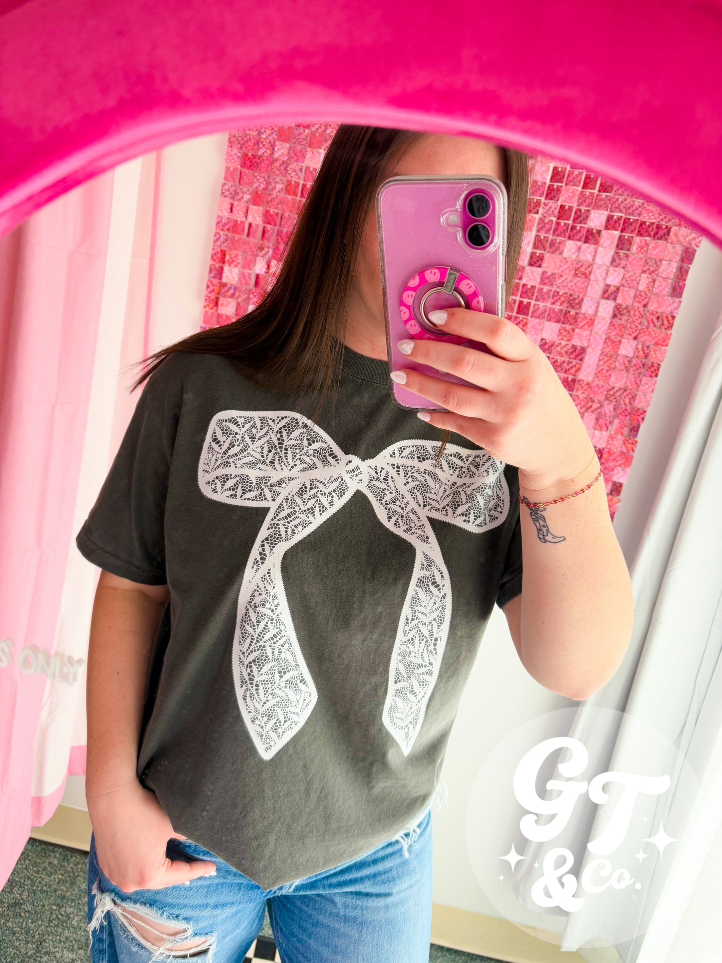 Glitter Lace Bow Tee *REAL GLITTER - MADE TO ORDER 10-15 BIZ DAYS*