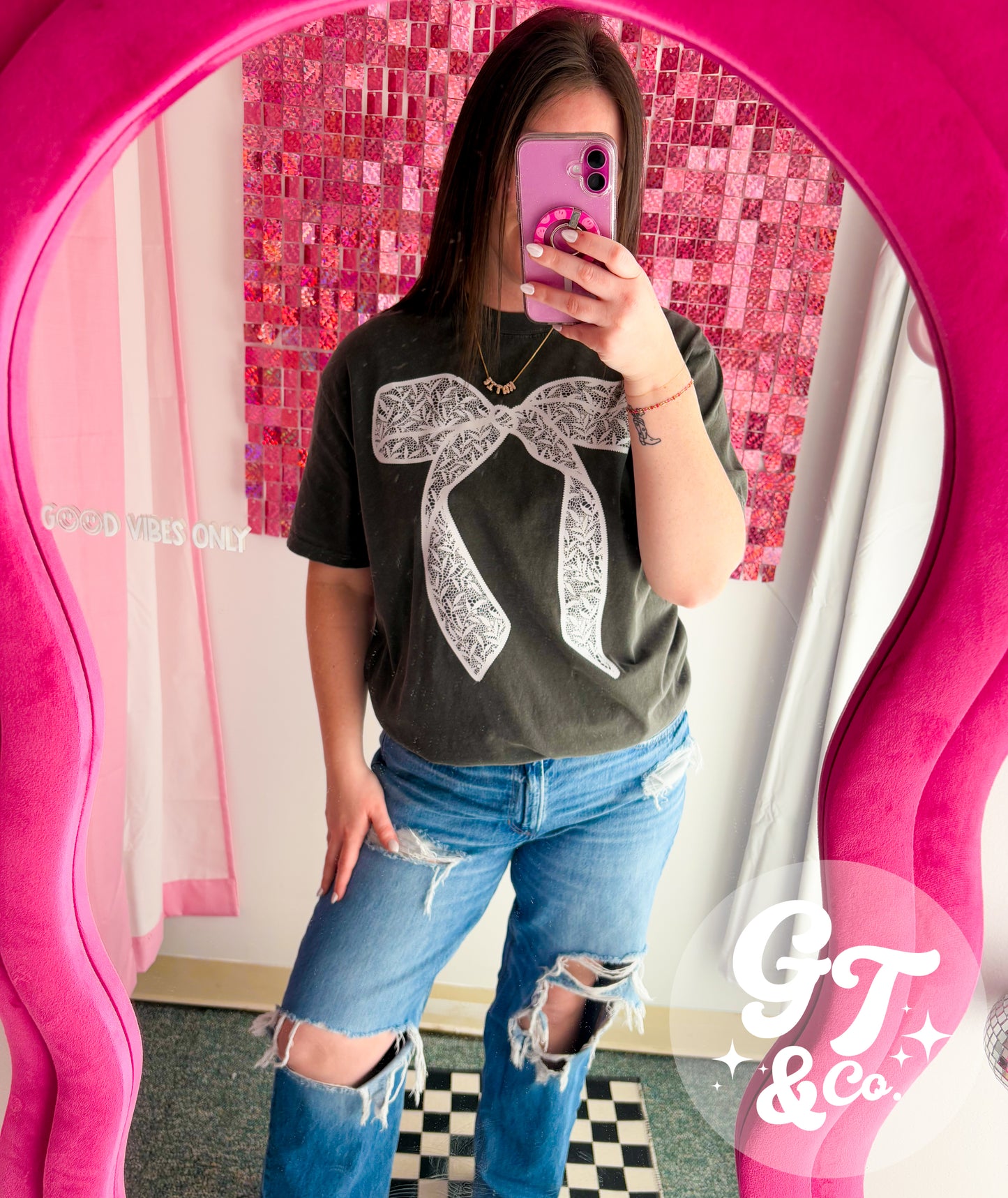 Glitter Lace Bow Tee *REAL GLITTER - MADE TO ORDER 10-15 BIZ DAYS*