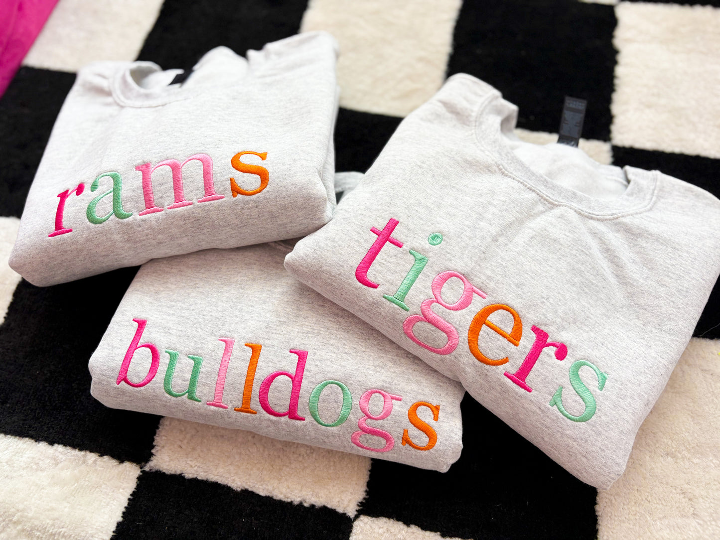 Custom Mascot Rainbow Embroidered Crewneck *MADE TO ORDER 10-15 BIZ DAYS*