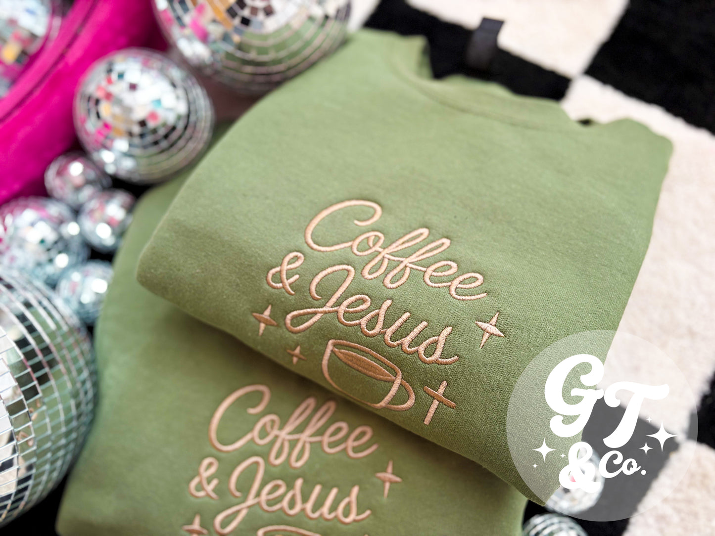 Coffee & Jesus Embroidered Crewneck