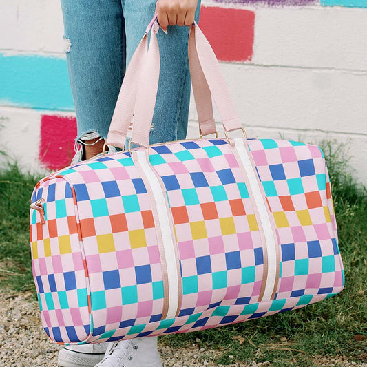Multi Checkered Weekender Duffle Bag