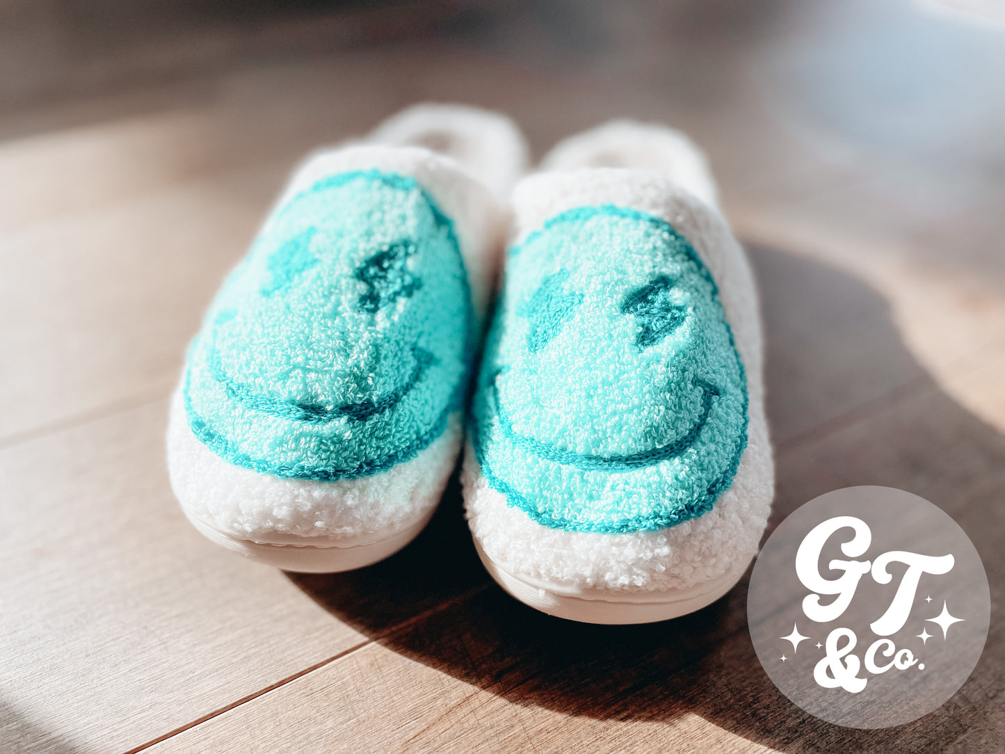 Blue Lightning Happy Face Slippers