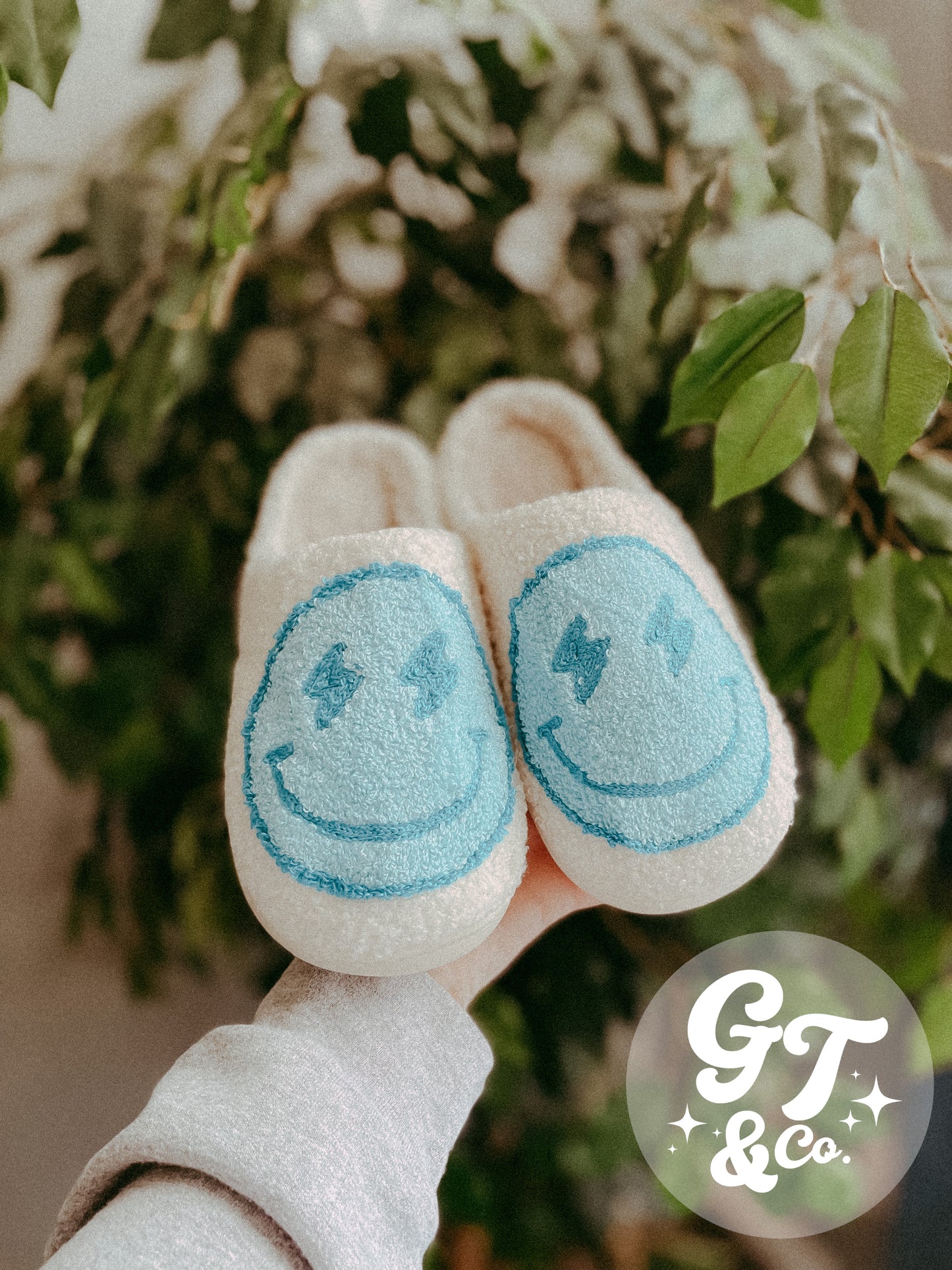 Blue Lightning Happy Face Slippers