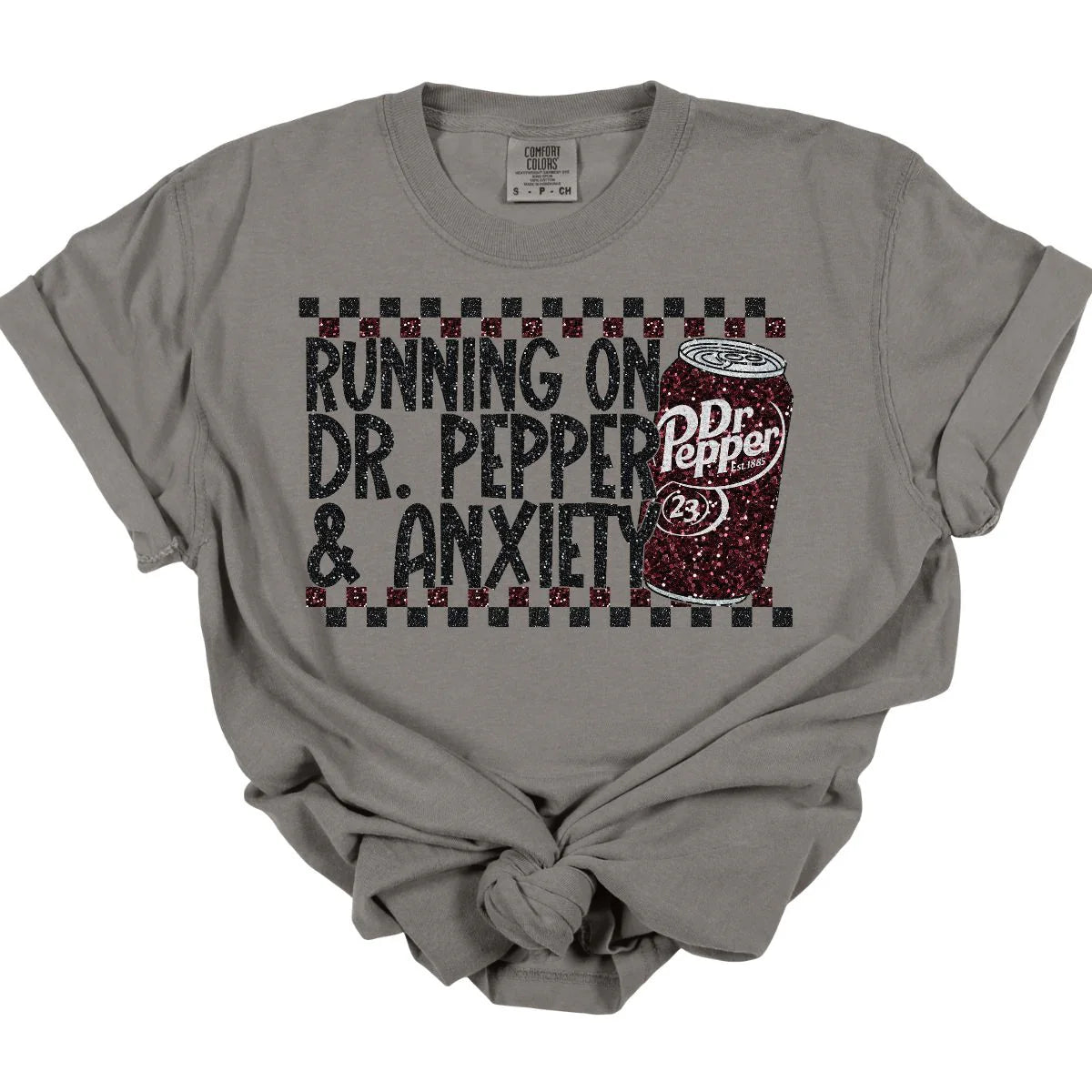 Dr. Pepper + Anxiety Faux Glitter Tee *MADE TO ORDER*