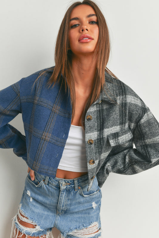 Cropped Color Block Jacket