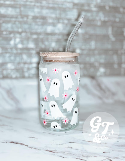 Daisy Ghost 16oz Glass Can Cup *DISHWASHER SAFE*