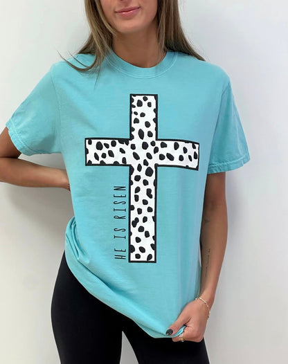 He Is Risen Dotted Cross Tee