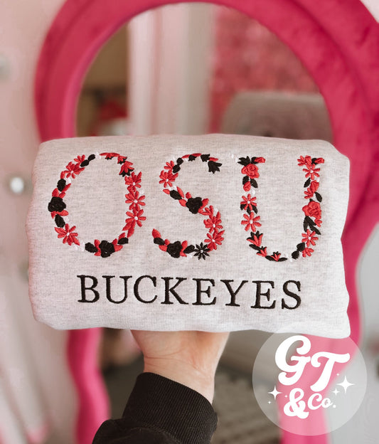 OSU Floral Embroidered Crewneck *MADE TO ORDER 10-15 BIZ DAYS*