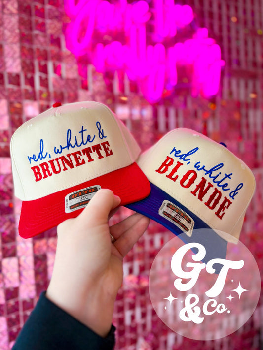 Red White & Brunette Embroidered Hat