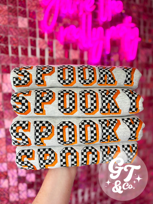Spooky Checkered Embroidered Crewneck *MADE TO ORDER 10-15 BIZ DAYS*