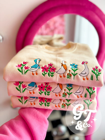 Spring Goose Embroidered Crewneck