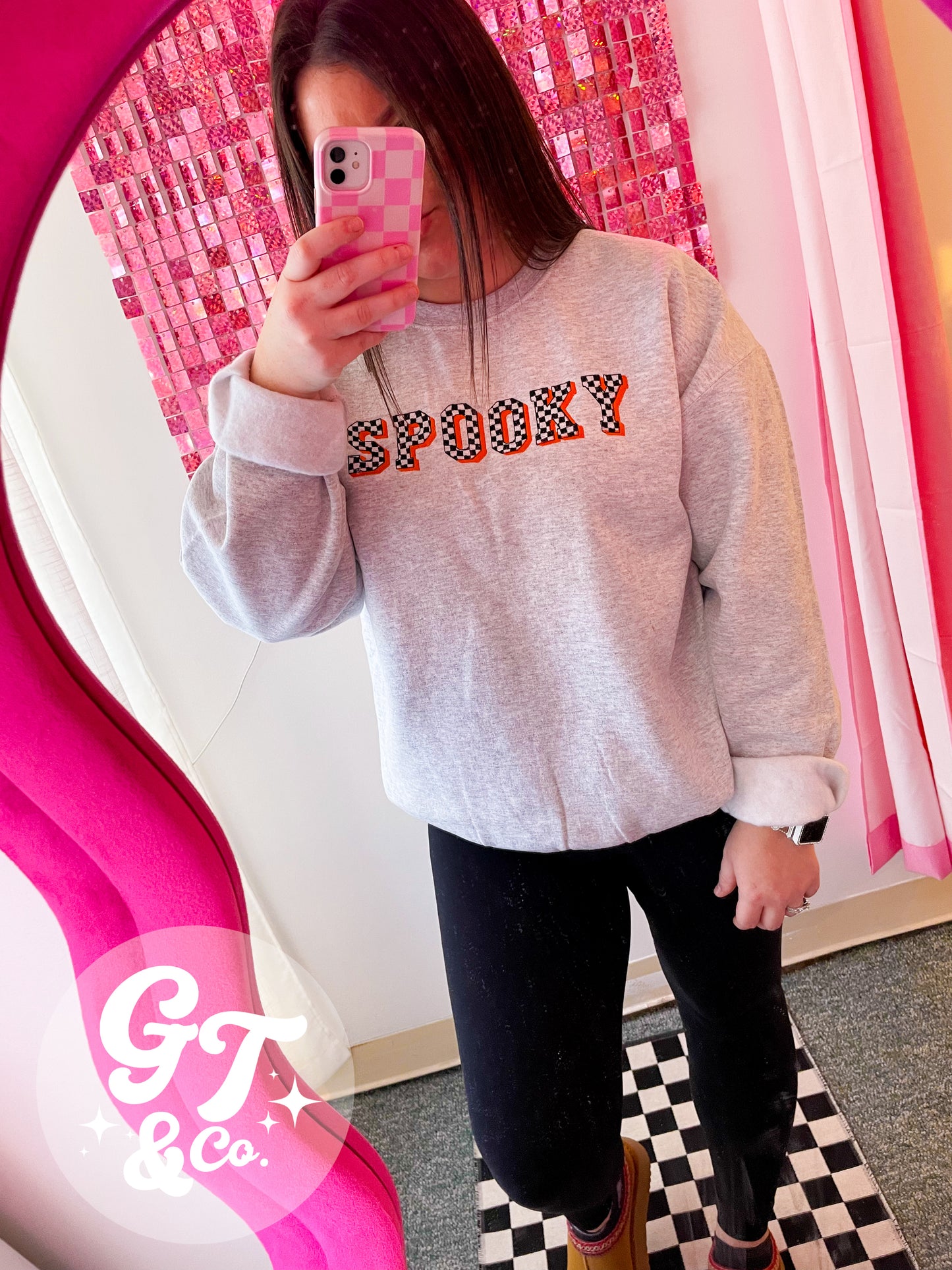 Spooky Checkered Embroidered Crewneck *MADE TO ORDER 10-15 BIZ DAYS*