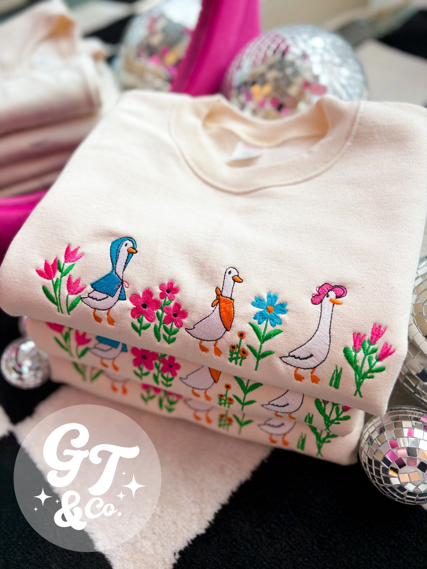 Spring Goose Embroidered Crewneck