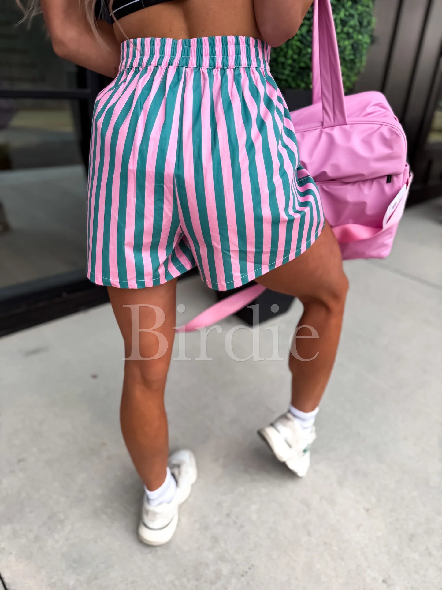 BIRDIE Pink & Green Striped Boxer Shorts