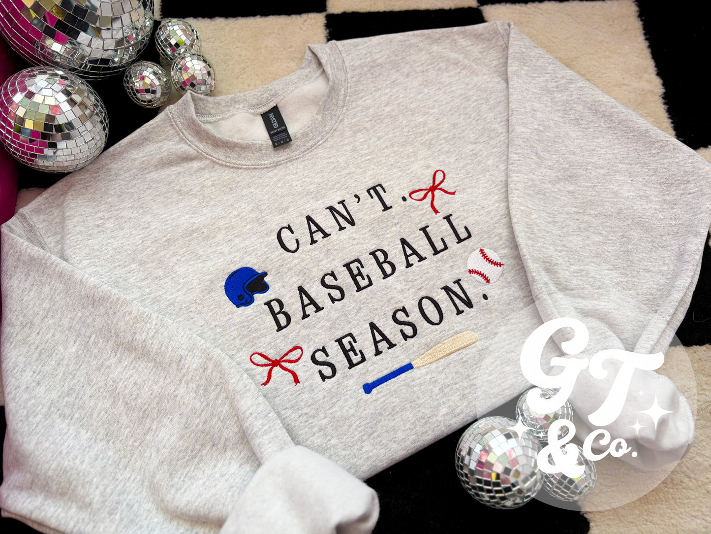 Can't Baseball Season Embroidered Crewneck