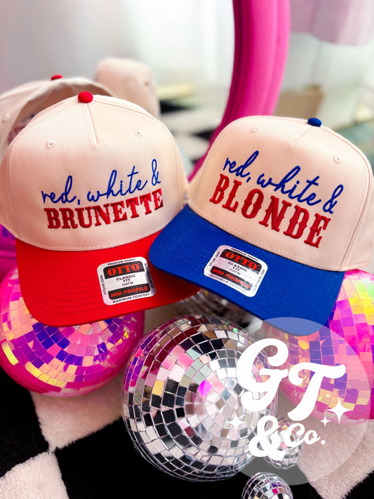 Red White & Blonde Embroidered Hat
