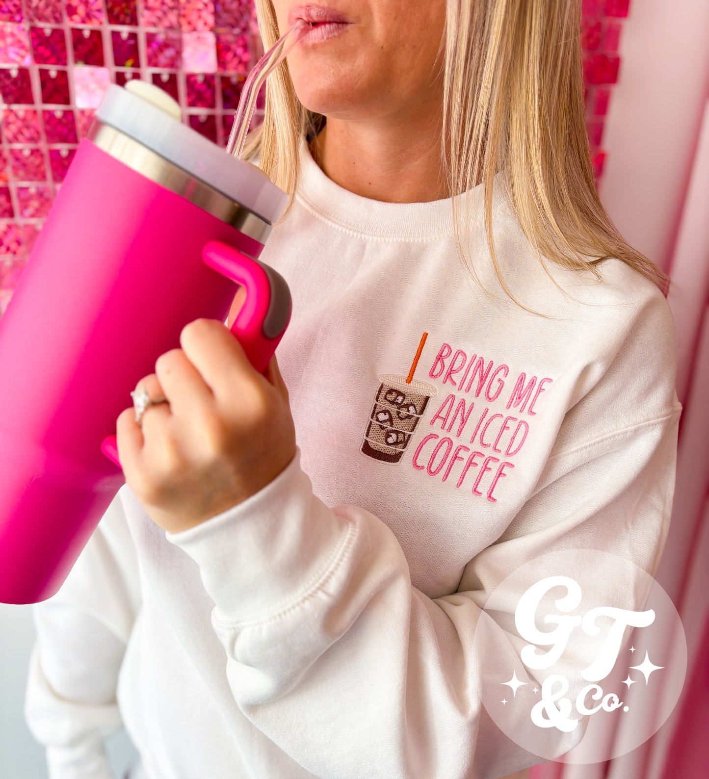 Bring Me An Iced Coffee Embroidered Crewneck *MADE TO ORDER 10-15 BIZ DAYS*