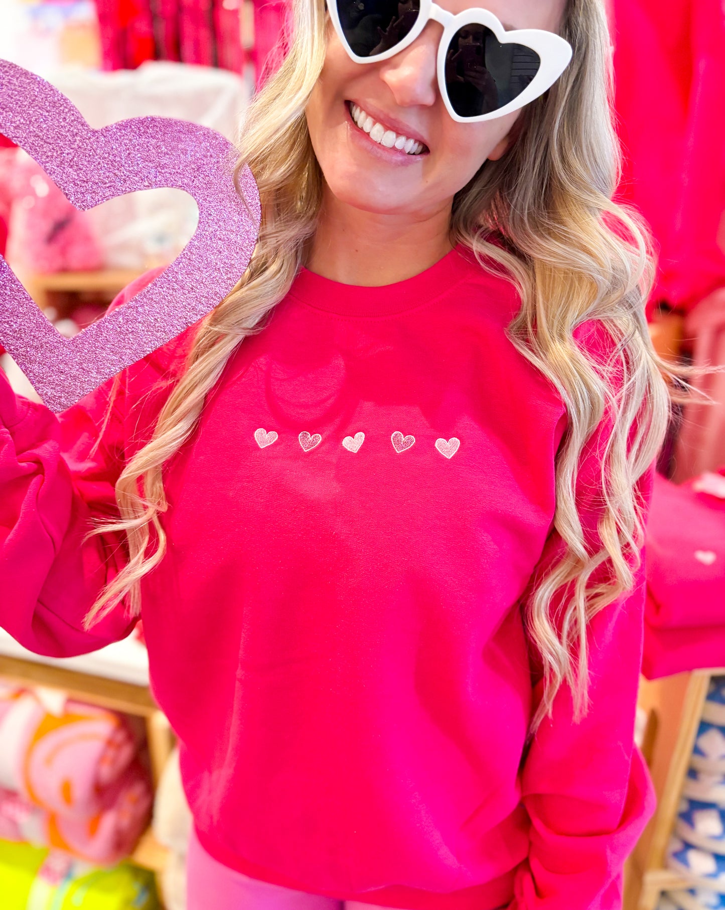 Glitter Hearts Embroidered Crewneck