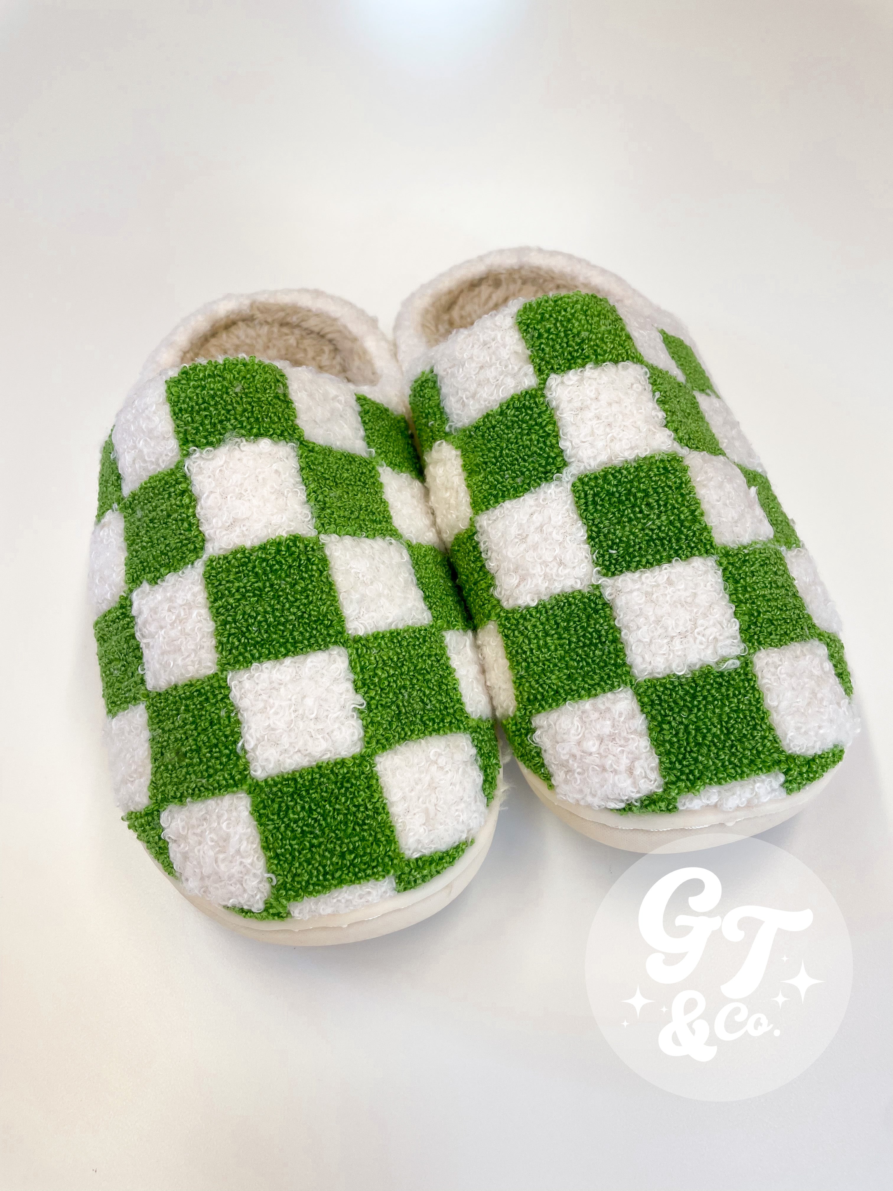 Green plaid slippers hot sale