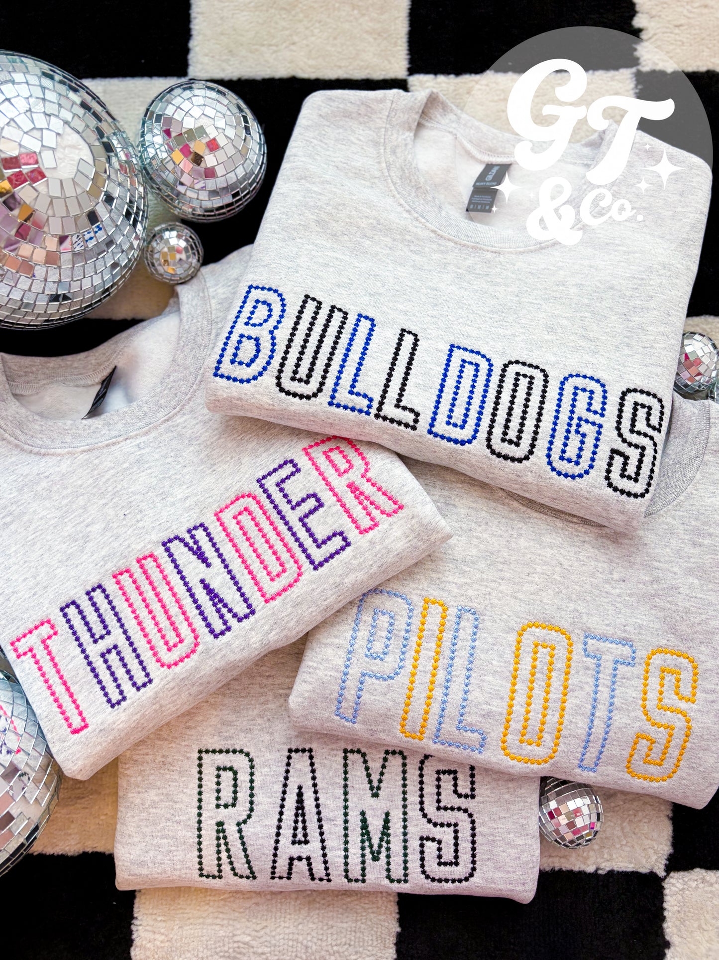Polka Dot Embroidered Mascot Crewneck