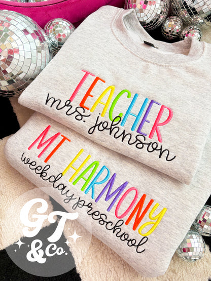 Custom Neon Rainbow Embroidered Crewneck