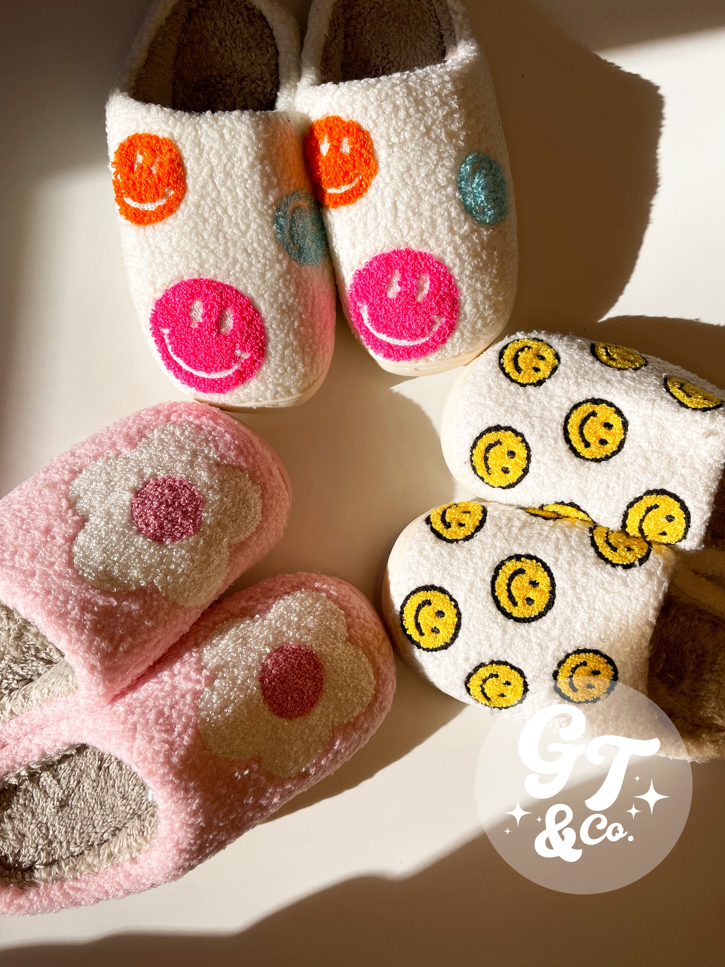Neon Happy Face Slippers