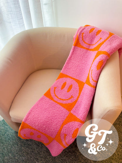 Lux Neon Pink Happy Throw Blanket