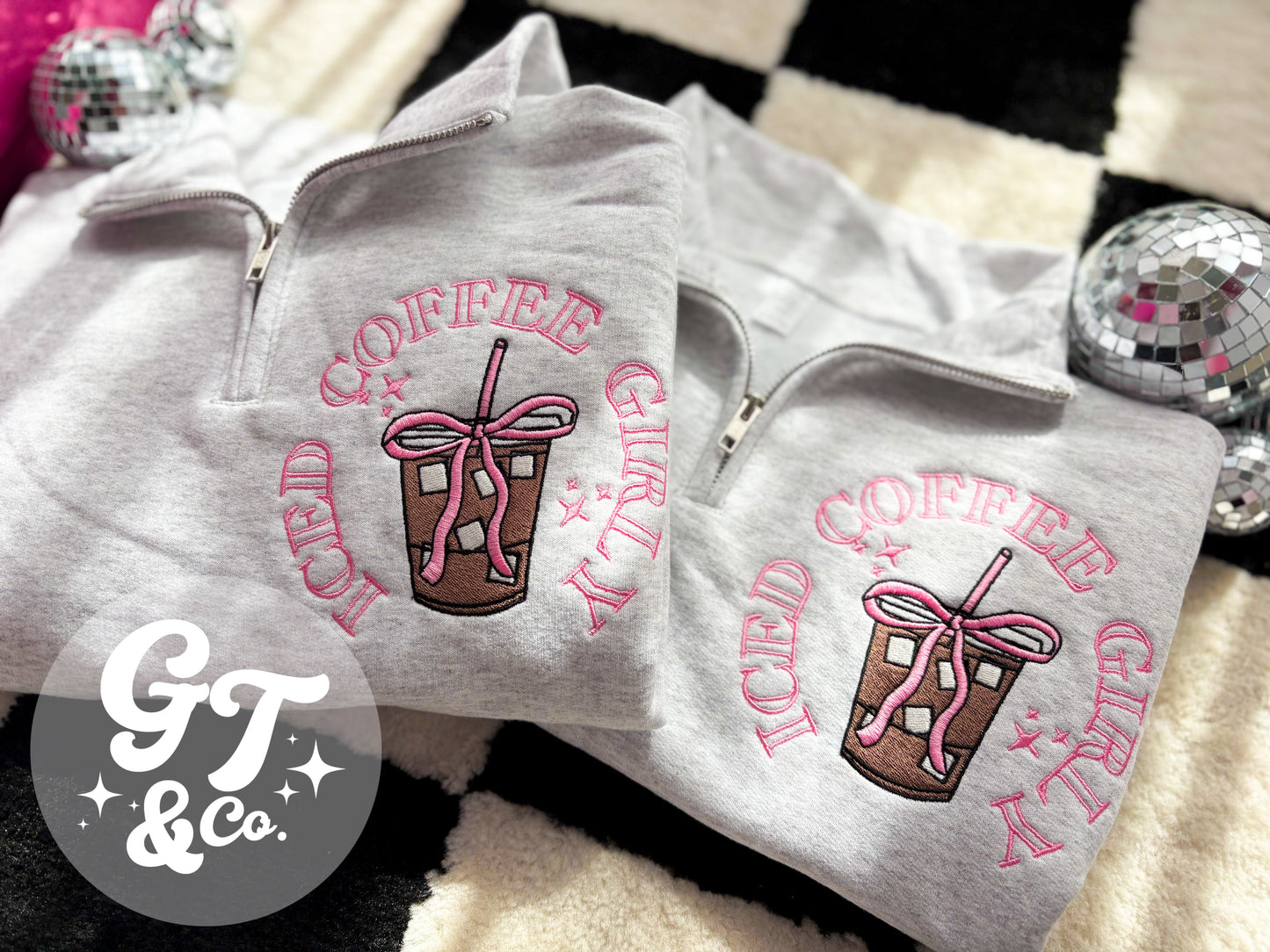 Iced Coffee Girly Embroidered Quarter Zip *MADE TO ORDER 10-15 BIZ DAYS*