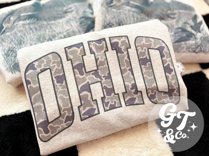 Camo Ohio Crewneck *MADE TO ORDER 10-15 BIZ DAYS*