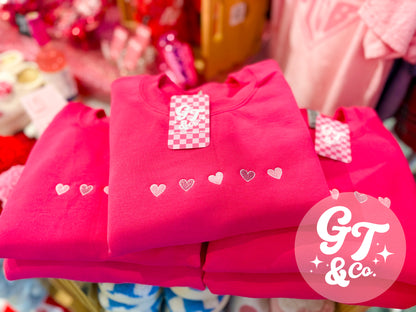 Glitter Hearts Embroidered Crewneck