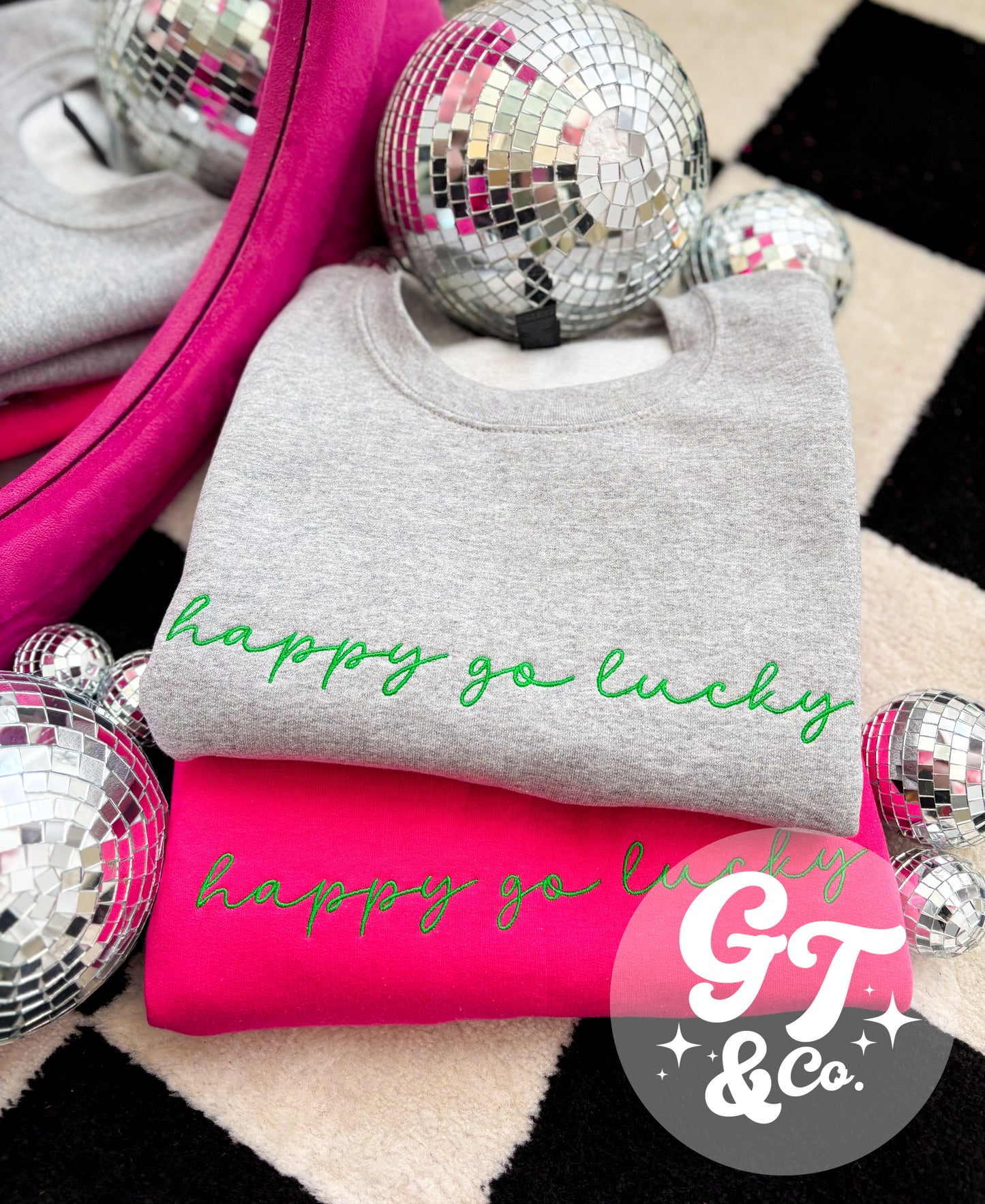 Happy Go Lucky Embroidered Crewneck