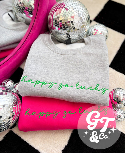 Happy Go Lucky Embroidered Crewneck