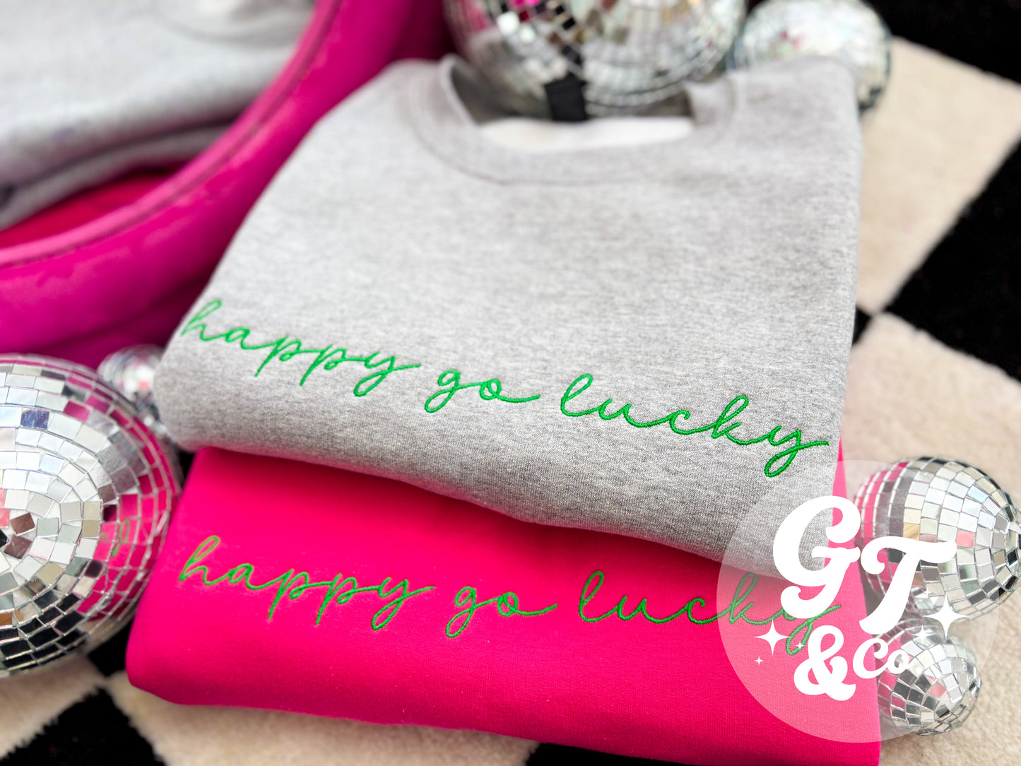 Happy Go Lucky Embroidered Crewneck