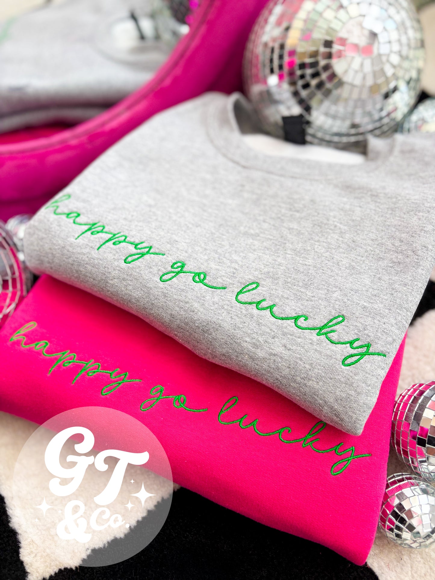 Happy Go Lucky Embroidered Crewneck