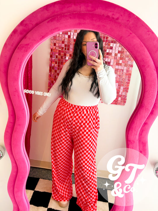 BIRDIE Pink + Red Check Lounge Pants