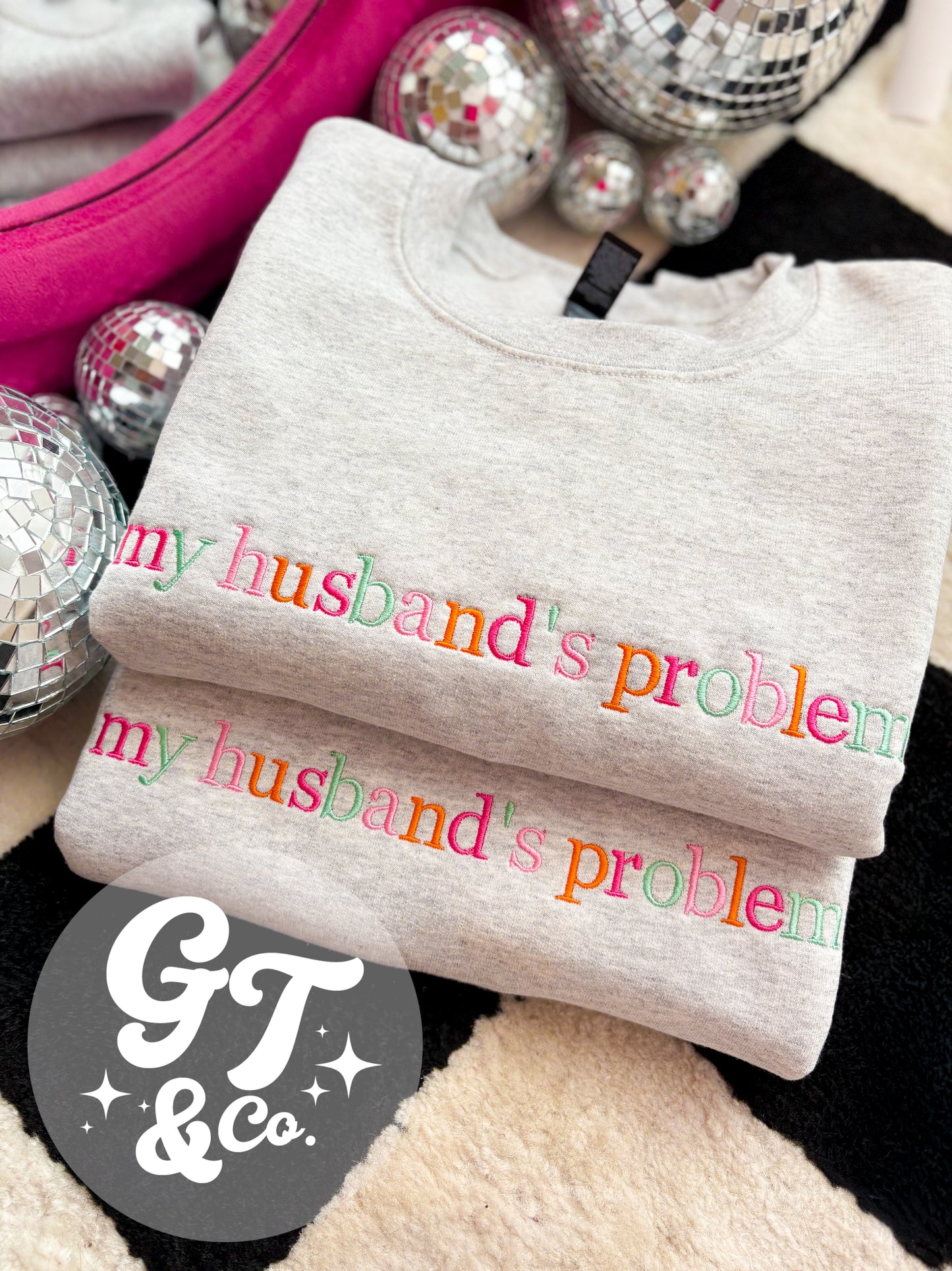 my husband's problem Embroidered Crew/Tee
