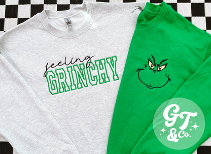 Grinchy Face Embroidered Crewneck *MADE TO ORDER*