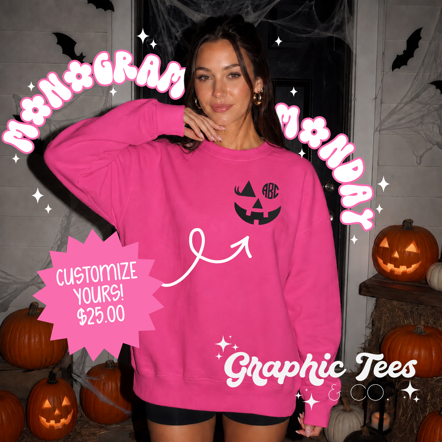Custom Halloween Monogram Embroidered Crewneck | Personalized Pumpkin Sweatshirt