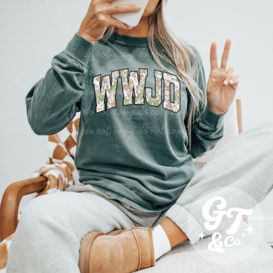 WWJD Camo Long Sleeve Tee *MADE TO ORDER 10-15 BIZ DAYS*