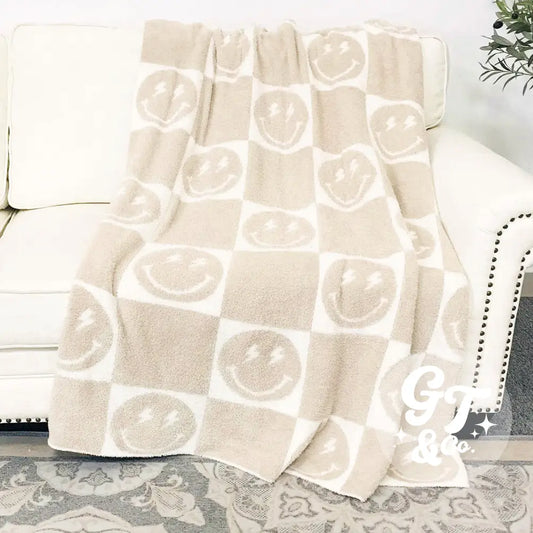 Lux Checkered Happy Lightning Throw Blanket