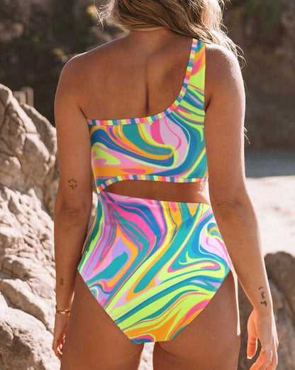 Asymmetrical One Piece Retro Swimsuit