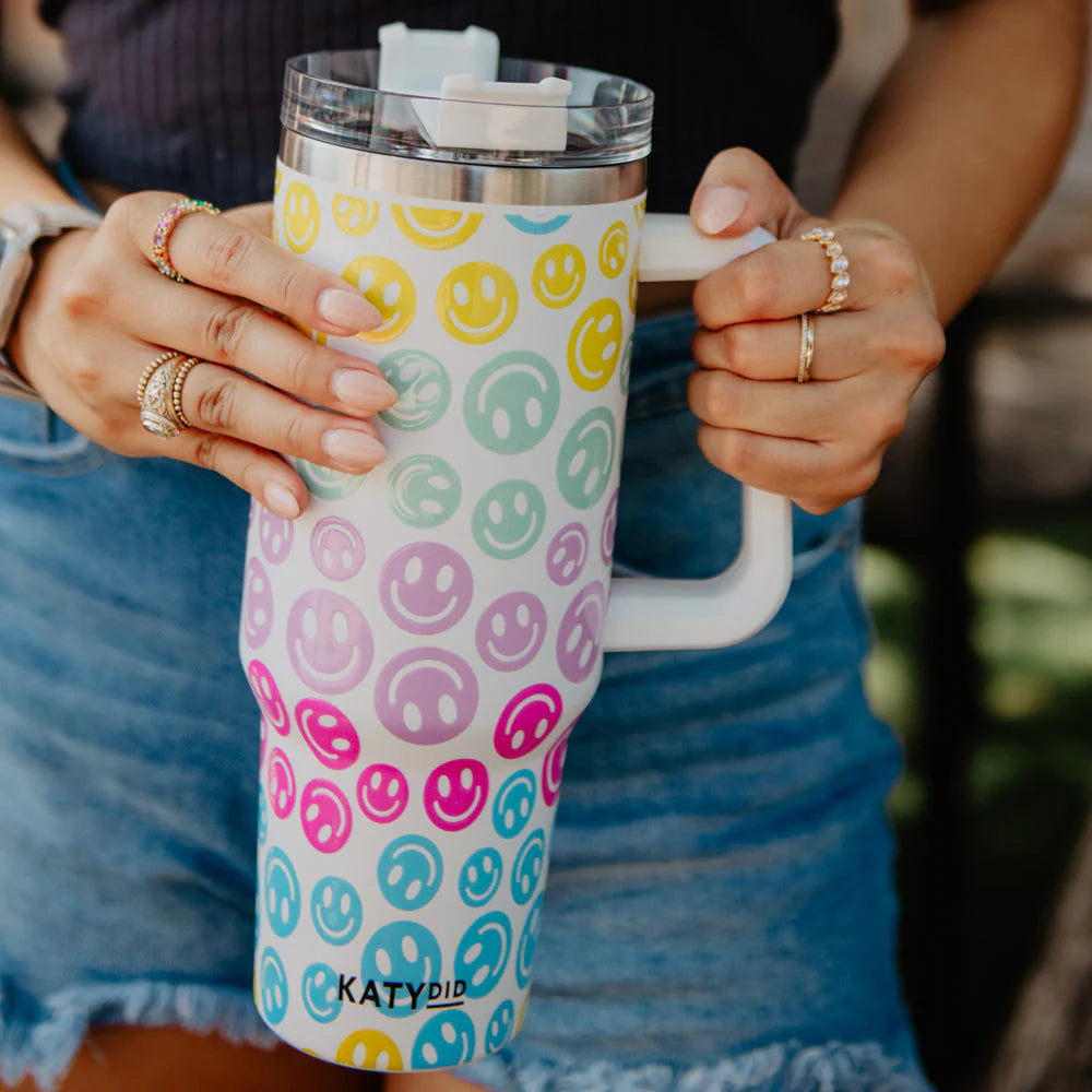 Pastel Happy Face 40oz Tumbler *HAND WASHING RECOMMENDED*