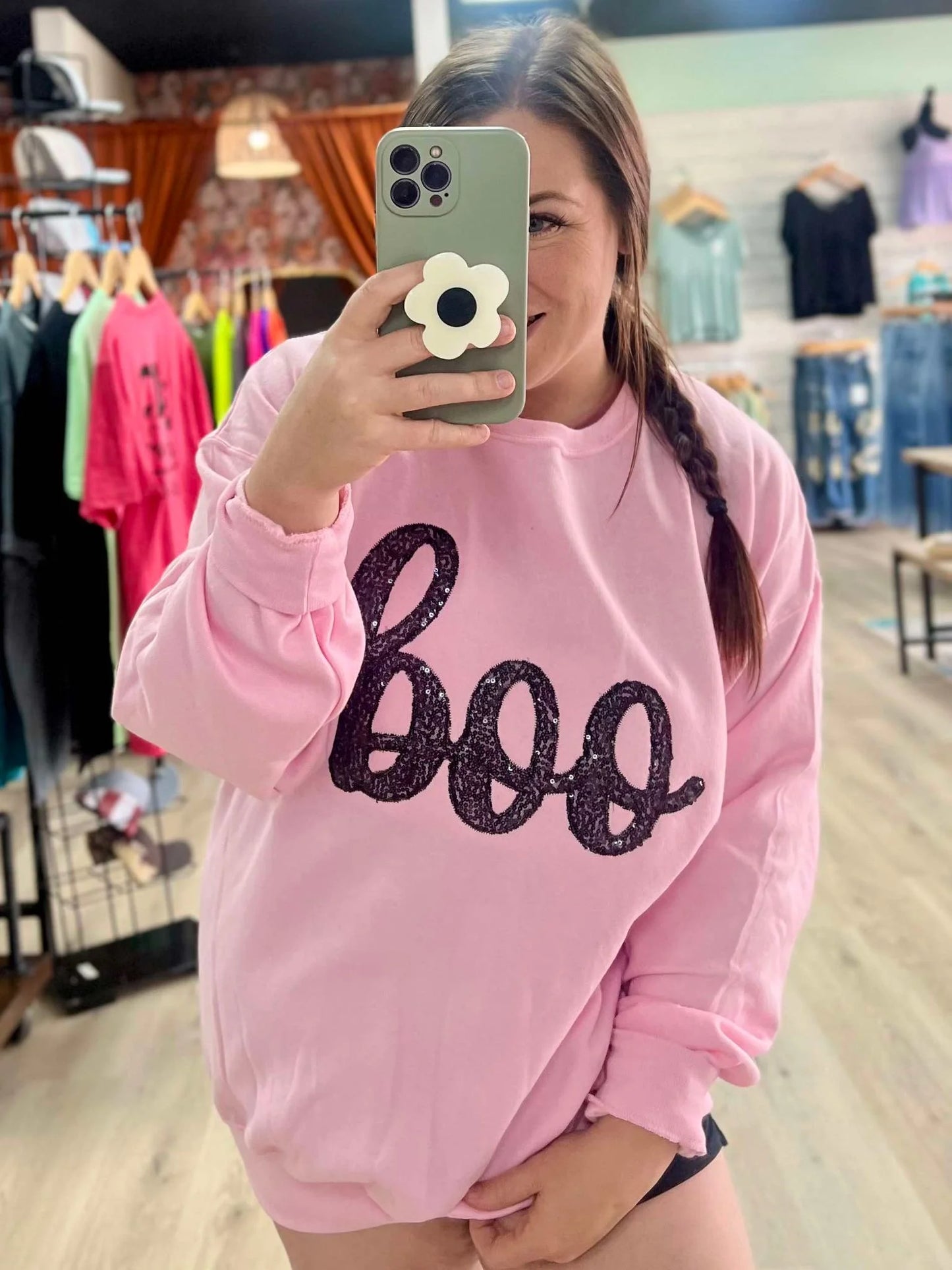 Sequin Embroidered Boo Crewneck