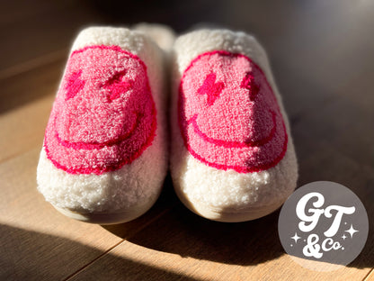 Pink Lightning Happy Face Slippers