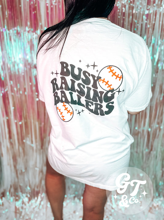 Busy Raising Ballers Baseball Tee