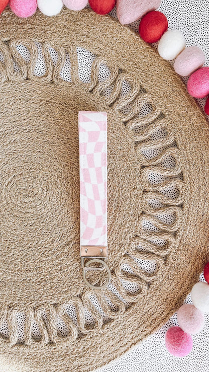 Pink Checkered Key Fob Wristlet